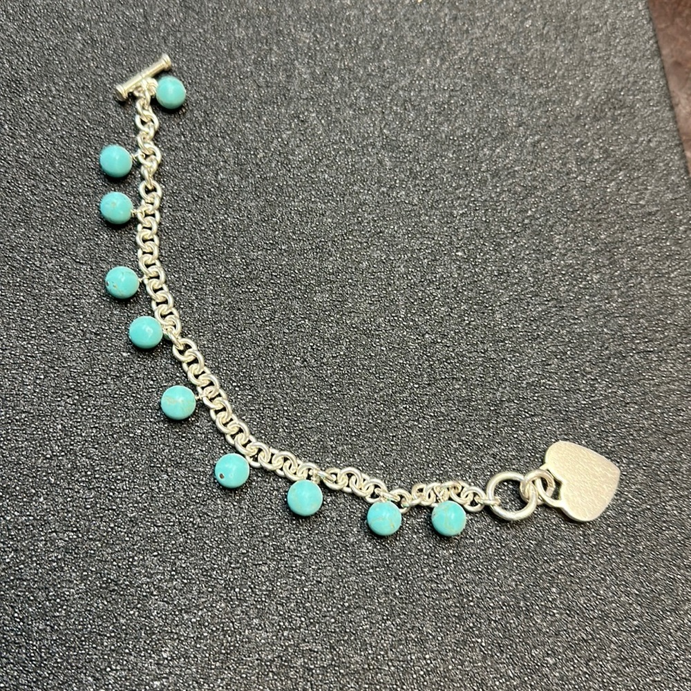 Beaded turquoise bracelet with Heart Shaped Charm
